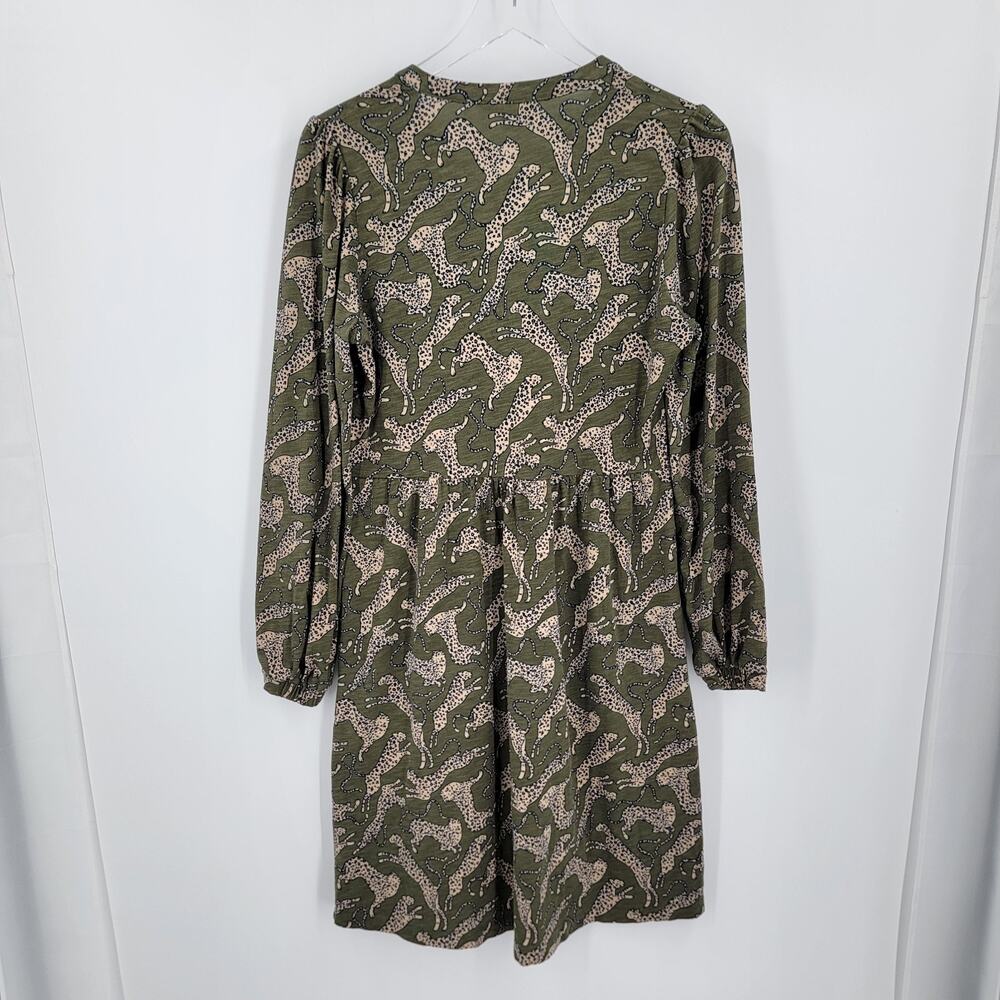 Boden Dress Womens 10 Green Leopard Print Naomi Relaxed Jersey Knit Pockets - Picture 6 of 11